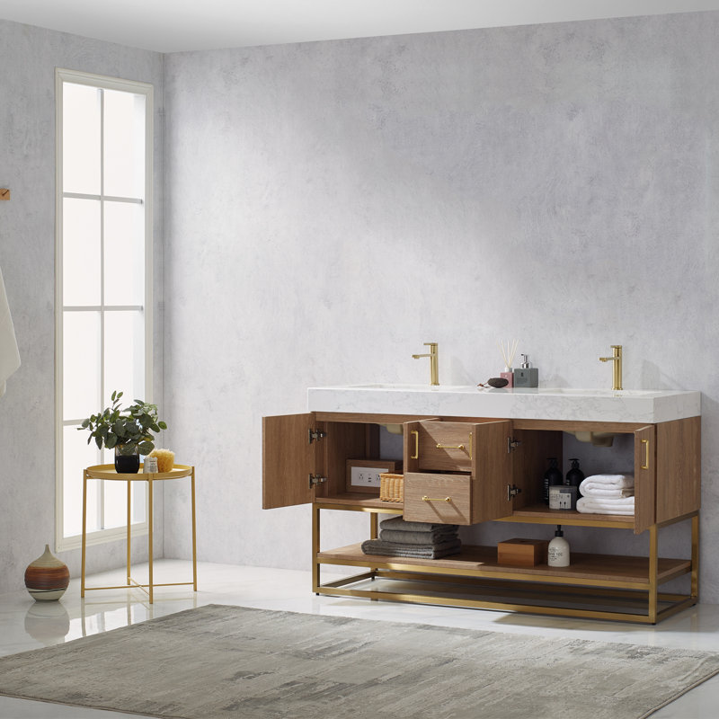 Wade Logan® Annice 60'' Double Bathroom Vanity with Stone Top & Reviews